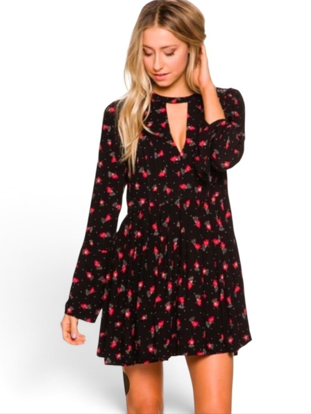 FREE PEOPLE Tegan Floral Choker Neck Mini Dress - Size 0